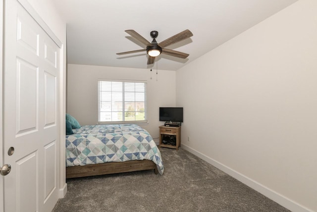 430 Ashley Dr, Williams Bay, WI 53191 - bedroom with ceiling fan, carpet floors, and baseboards