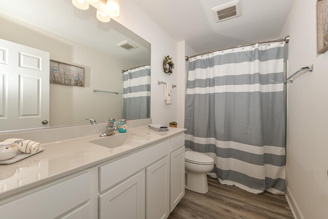 430 Ashley Dr, Williams Bay, WI 53191 - bathroom featuring toilet, vanity, wood finished floors, and visible vents