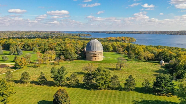 430 Ashley Dr, Williams Bay, WI 53191 - drone / aerial view featuring a wooded view and a water view