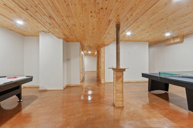 1686 Archer Ave, Nekoosa, WI 54457 - game room featuring finished concrete flooring, recessed lighting, wood ceiling, pool table, and baseboards
