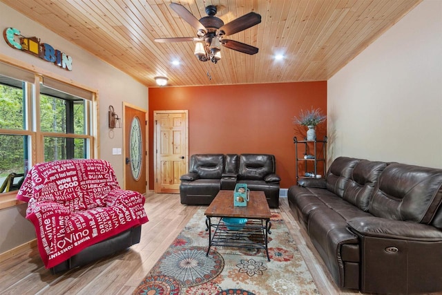 1686 Archer Ave, Nekoosa, WI 54457 - living area featuring wooden ceiling, a ceiling fan, wood finished floors, and recessed lighting
