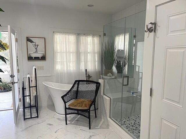 interior space with marble finish floor