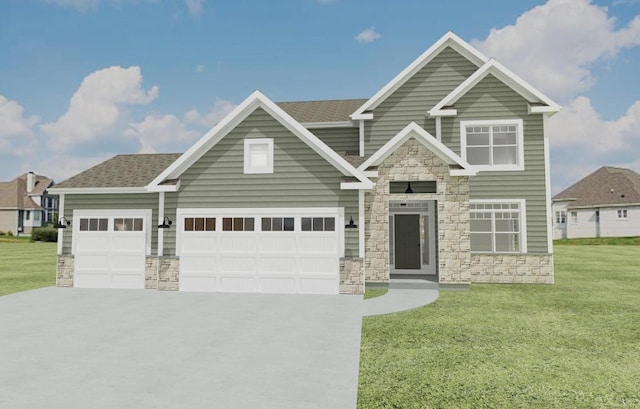 310 Kiddle Ln Unit Lt60, Union Grove, WI 53182 - craftsman-style home featuring stone siding, driveway, a front yard, and a garage