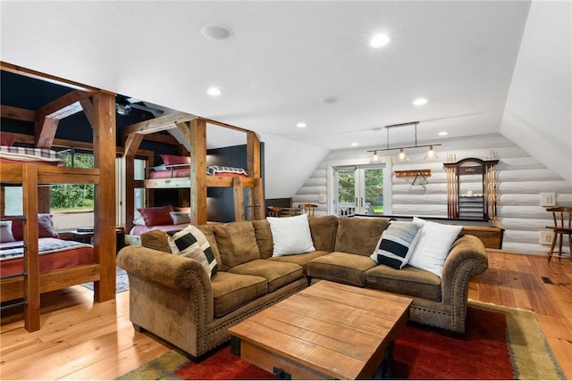 1211 172nd Ave, Balsam Lake, WI 54810 - living room with light wood-type flooring, lofted ceiling, and recessed lighting