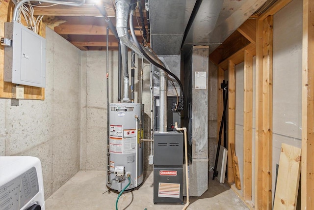 utilities featuring water heater and electric panel