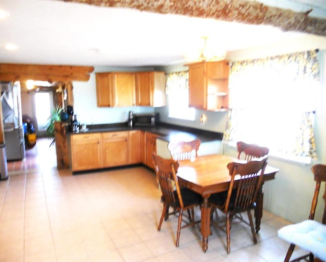 kitchen featuring dark countertops
