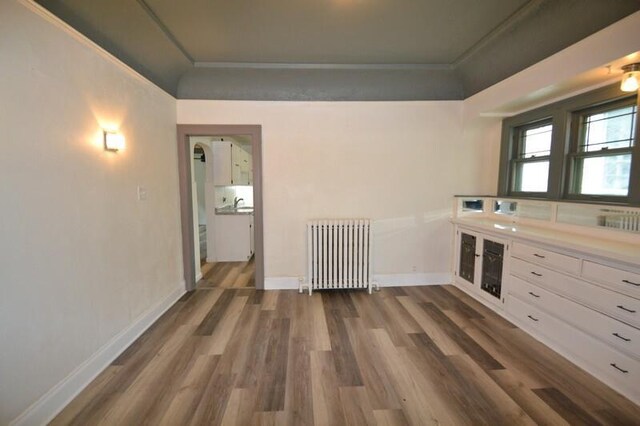 3736 E Edgerton Ave, Cudahy, WI 53110 - interior space with dark wood finished floors, baseboards, radiator heating unit, and a sink