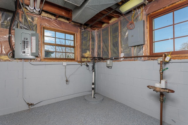 2941 Chapel Ln, Mount Pleasant, WI 53406 - below grade area featuring concrete block wall and electric panel