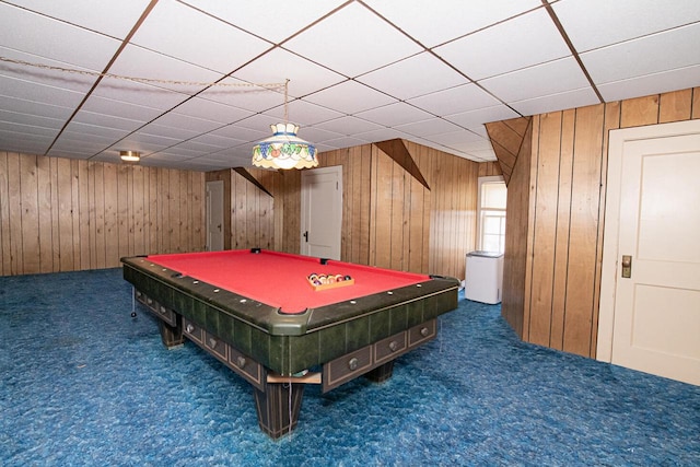 328 Wilson St, Winona, MN 55987 - rec room featuring wooden walls, carpet floors, and billiards