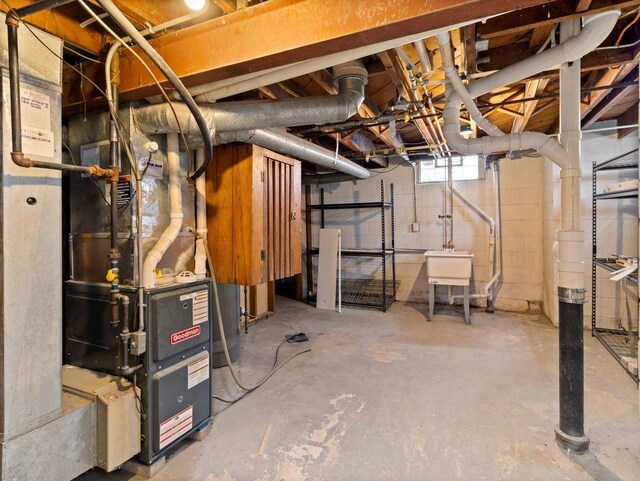 7509 W Burleigh St, Milwaukee, WI 53210 - basement featuring heating unit and a sink