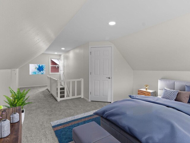 7509 W Burleigh St, Milwaukee, WI 53210 - bedroom with lofted ceiling, baseboards, carpet, and recessed lighting