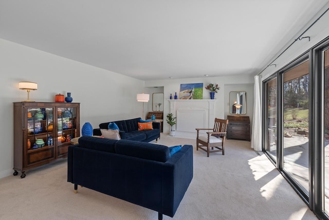 living room with light carpet
