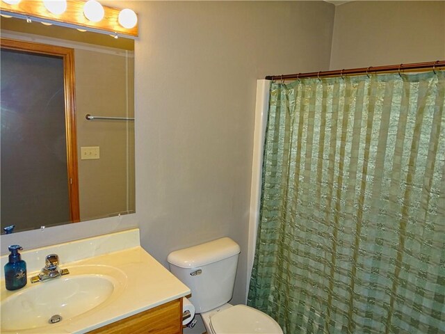 N1698 945th St, Eau Claire, WI 54701 - bathroom with toilet, a shower with curtain, and vanity