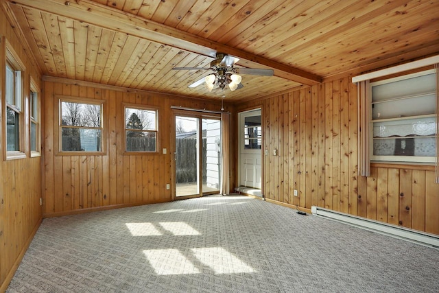 7709 3rd Ave, Kenosha, WI 53143 - carpeted empty room with a baseboard heating unit, plenty of natural light, and wooden ceiling