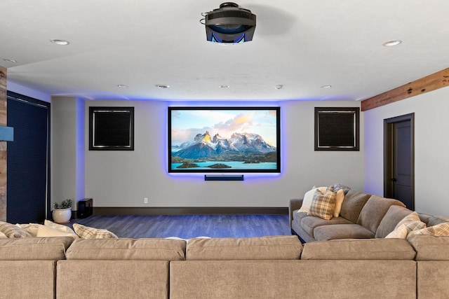 6916 N Palladium Ct, Appleton, WI 54913 - home theater with wood finished floors, baseboards, and recessed lighting
