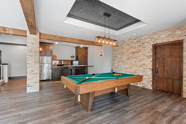 6916 N Palladium Ct, Appleton, WI 54913 - recreation room featuring a tray ceiling, wood finished floors, ornate columns, and pool table