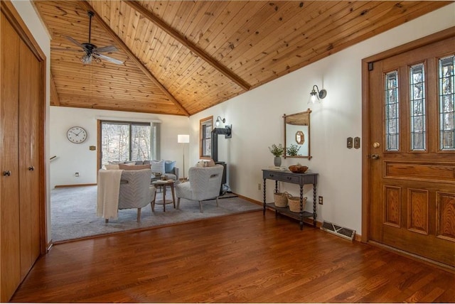 840 Park Dr, Balsam Lake, WI 54810 - foyer featuring wood ceiling, baseboards, visible vents, and beamed ceiling