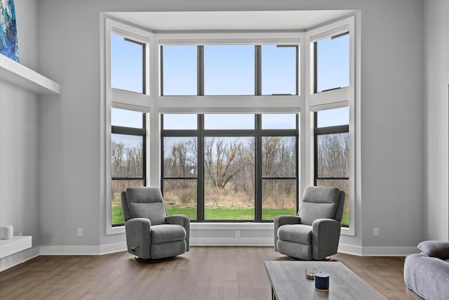 living area featuring baseboards and wood finished floors