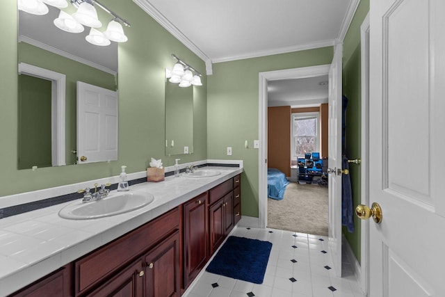 140 River Dr, Appleton, WI 54915 - full bathroom with crown molding, a sink, and double vanity