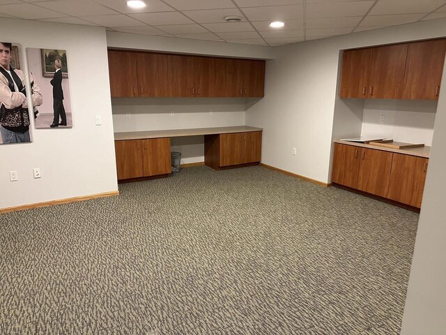806 Stagecoach Trl, Madison, WI 53717 - unfurnished office featuring built in study area, baseboards, carpet floors, and a paneled ceiling