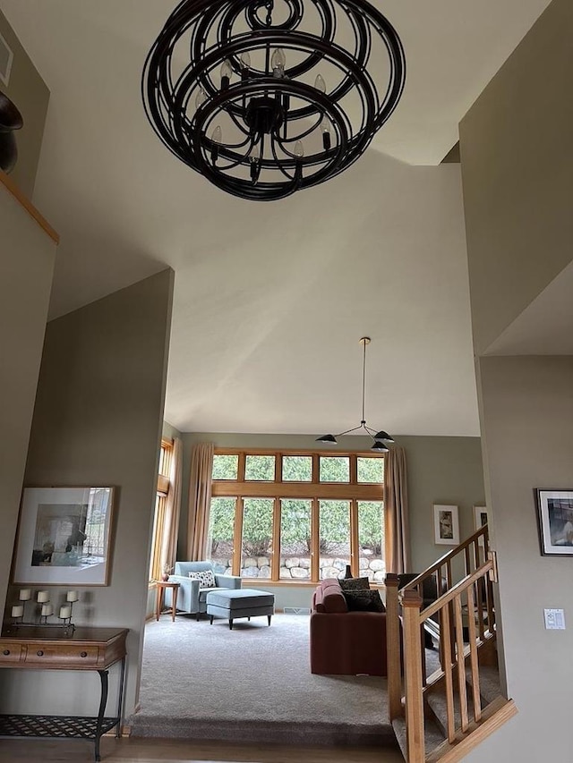 806 Stagecoach Trl, Madison, WI 53717 - stairway with carpet floors and high vaulted ceiling