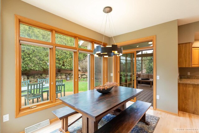 806 Stagecoach Trl, Madison, WI 53717 - dining space featuring baseboards, a notable chandelier, light wood finished floors, and visible vents