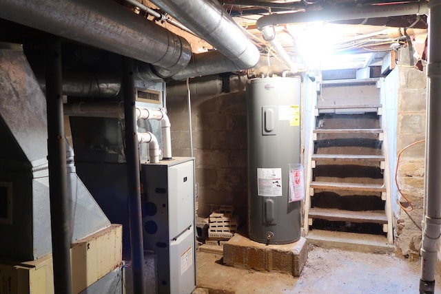 utility room featuring water heater