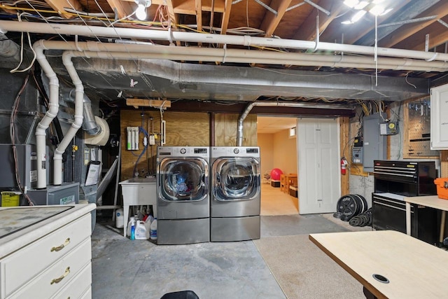 5407 Marsh Woods Dr, Mcfarland, WI 53558 - unfinished basement with separate washer and dryer, electric panel, and a sink