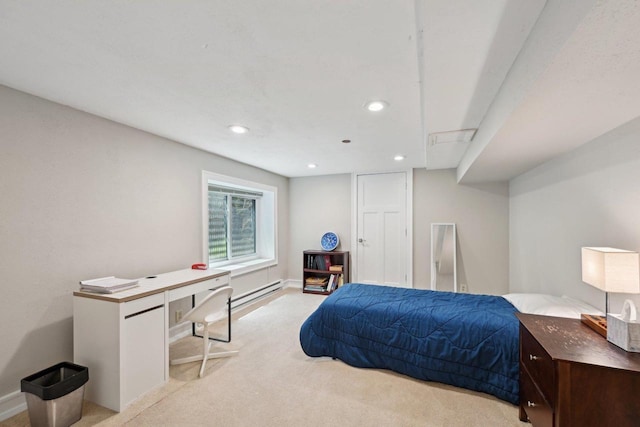 5407 Marsh Woods Dr, Mcfarland, WI 53558 - bedroom featuring light colored carpet, a baseboard heating unit, recessed lighting, and baseboards