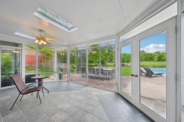 5407 Marsh Woods Dr, Mcfarland, WI 53558 - sunroom / solarium with a skylight, plenty of natural light, and a ceiling fan
