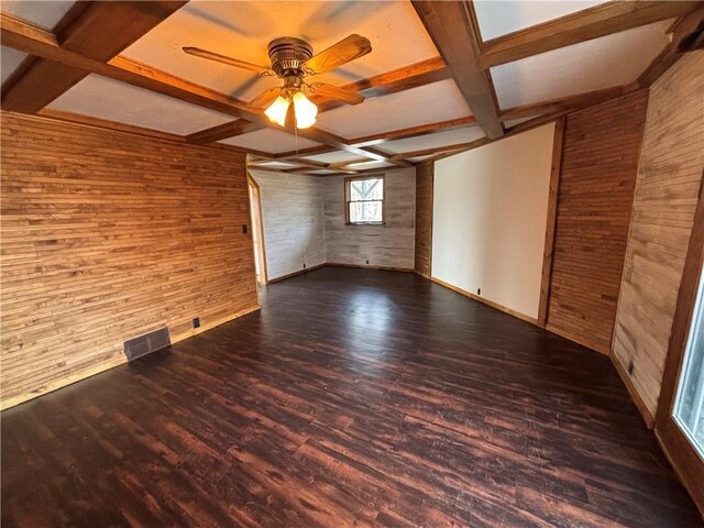 18196 200th St, Jim Falls, WI 54748 - unfurnished room with beamed ceiling, wood finished floors, baseboards, and coffered ceiling