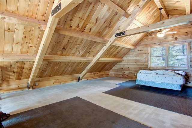 5044 Clayton Rd, Winter, WI 54896 - additional living space featuring carpet floors, wood ceiling, and lofted ceiling with beams