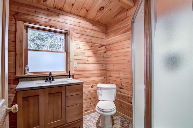 5044 Clayton Rd, Winter, WI 54896 - bathroom with wooden ceiling, vanity, and toilet