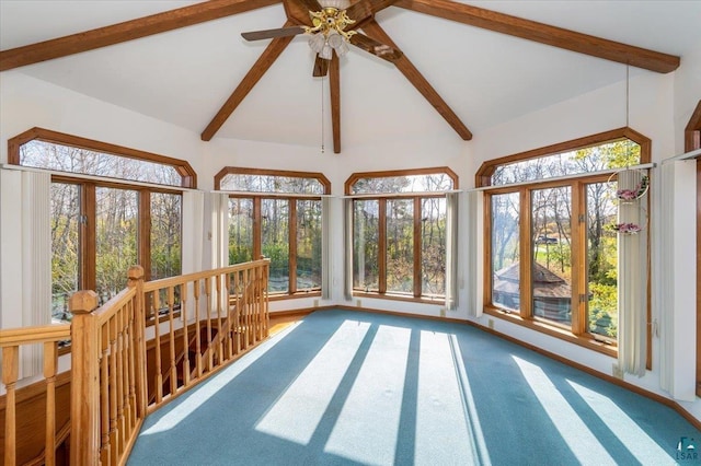 2608 Logan Ave, Superior, WI 54880 - sunroom featuring plenty of natural light, vaulted ceiling with beams, and carpet flooring