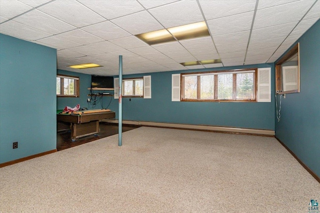 2608 Logan Ave, Superior, WI 54880 - rec room featuring a baseboard heating unit, carpet floors, pool table, and baseboards