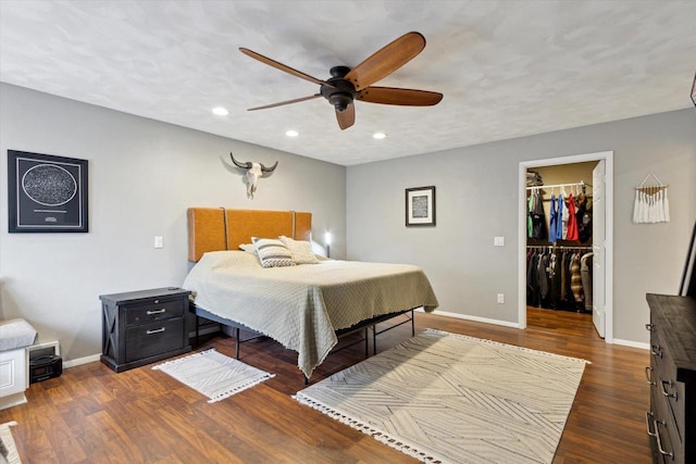 4441 N John Paul Rd, Milton, WI 53546 - bedroom featuring recessed lighting, baseboards, wood finished floors, and a spacious closet
