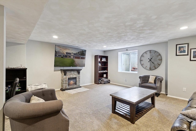 4441 N John Paul Rd, Milton, WI 53546 - living area with carpet floors, a fireplace, recessed lighting, and baseboards