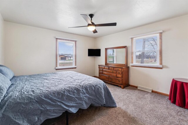 W5184 Shady Ln, Shawano, WI 54166 - bedroom with carpet, visible vents, baseboards, and ceiling fan