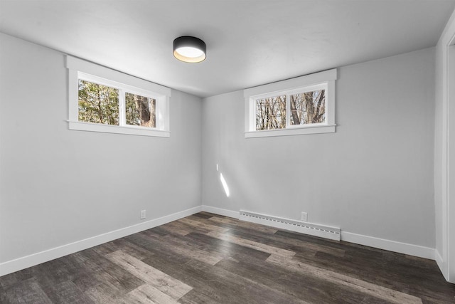 N5599 Mill St, Shiocton, WI 54170 - empty room with baseboards, baseboard heating, and dark wood-style flooring