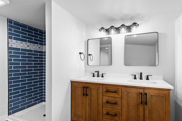 N5599 Mill St, Shiocton, WI 54170 - bathroom featuring a sink, double vanity, and a stall shower