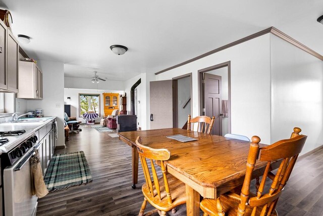 N2226 State Road 57, New Holstein, WI 53061 - dining space with ceiling fan and dark wood-style floors