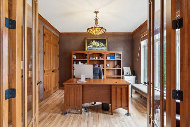 1310 Hanover Ct, Waunakee, WI 53597 - office area with crown molding and light wood finished floors
