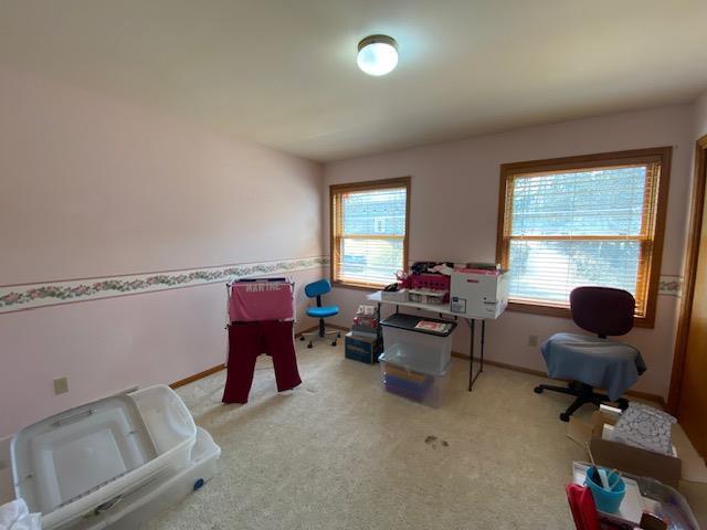 interior space featuring baseboards, carpet, and a wealth of natural light