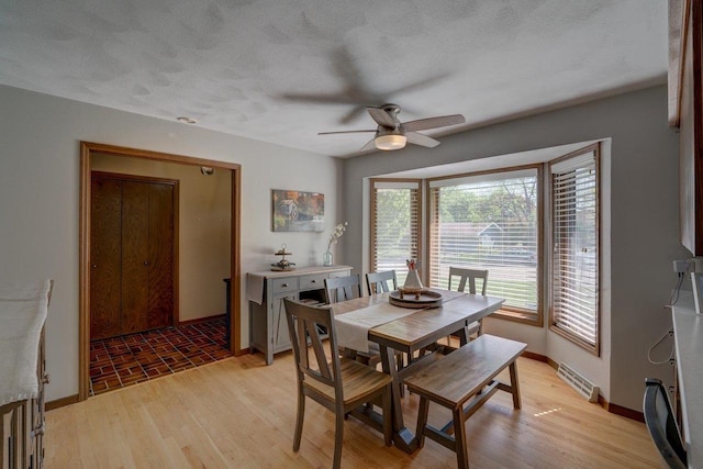 504 Lake St, Mount Horeb, WI 53572 - dining room with a ceiling fan, light wood-type flooring, and baseboards