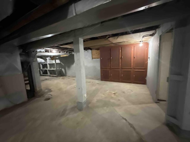 view of unfinished basement