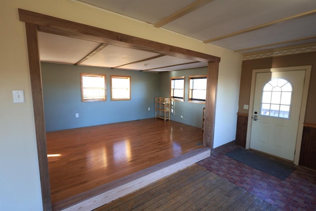 50220 Turkey Ridge Rd, Gays Mills, WI 54631 - foyer entrance with beamed ceiling, wood finished floors, and a healthy amount of sunlight