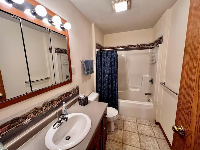 489 Sir Winston Trl, Nekoosa, WI 54457 - bathroom with vanity, toilet, shower / tub combo with curtain, and stone finish floors