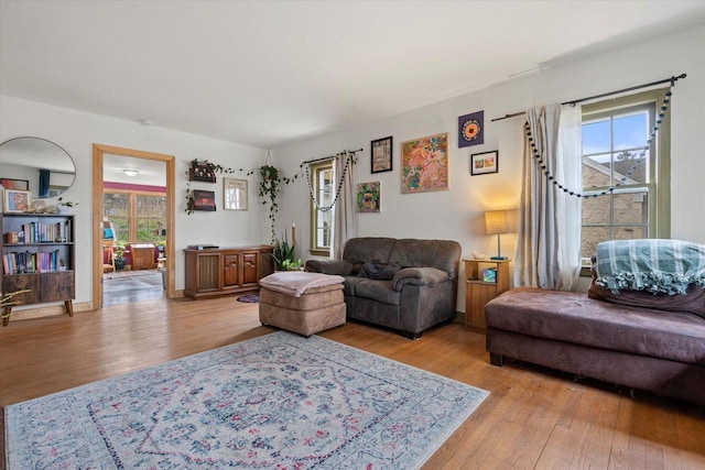 living room featuring wood finished floors and a wealth of natural light