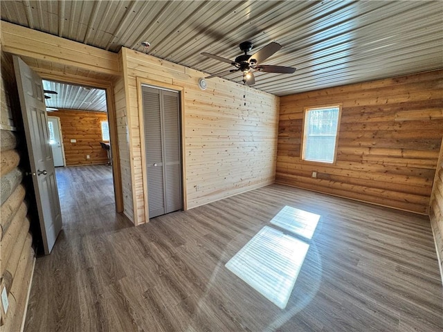 4607N Koeppler Rd, Ojibwa, WI 54862 - empty room featuring wood finished floors, a ceiling fan, and wooden ceiling