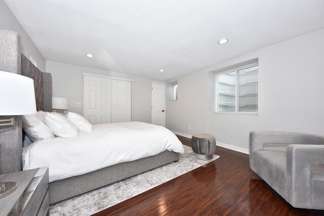 6216 N Santa Monica Blvd, Whitefish Bay, WI 53217 - bedroom with recessed lighting, baseboards, wood finished floors, and a closet